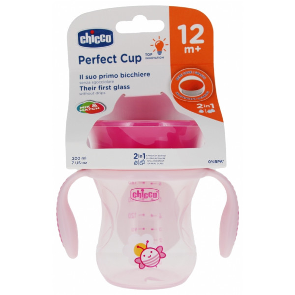 Chicco Παιδικό Ποτηράκι Perfect από Πλαστικό Ροζ bee 200ml για 12m+ 06951-100