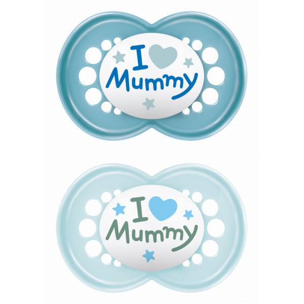 MAM Πιπίλα Ι Love Mummy & Daddy Σιλικόνης 6-16 μηνών Γαλάζιο 170SB2c