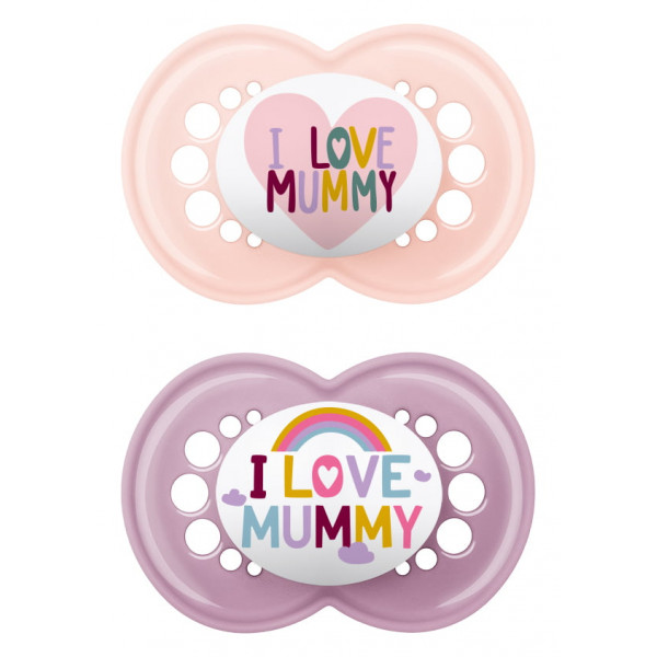 MAM Πιπίλα Ι Love Mummy & Daddy Σιλικόνης 16+ Ροζ 265SG1