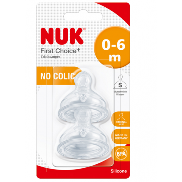 Nuk First Choice Θηλή Σιλικόνης 0-6Μ Κατά των Κολικών 2τμχ (S μικρής οπής ) 709.244