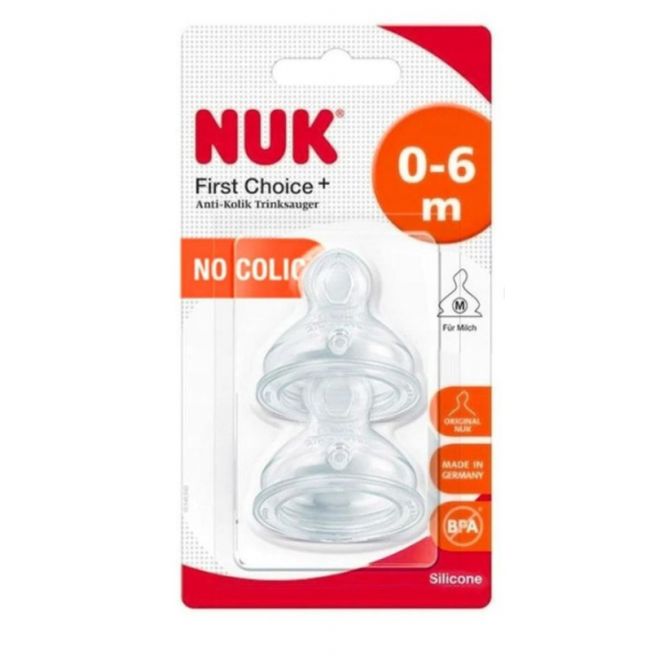 Nuk First Choice+ Θηλή Σιλικόνης Κατά Των Κολικών 0-6m Μεσαία Οπή 2τμχ 709.245