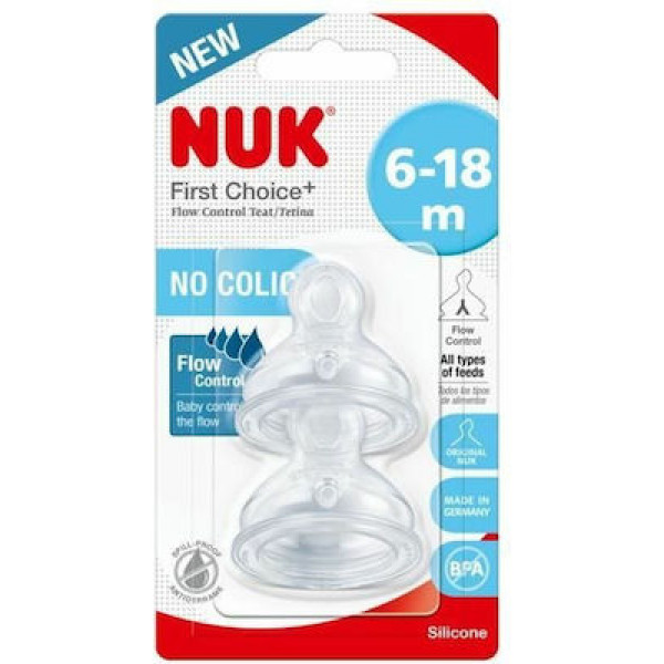 Nuk First Choice+ Θηλή Σιλικόνης Κατά Των Κολικών 6-18m Μεσαία Οπή 2τμχ 721.265