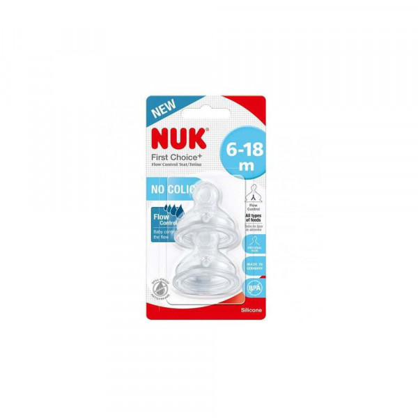 Nuk First Choice+ Θηλή Σιλικόνης Flow Control 6-18m 2 τεμάχια 721.329