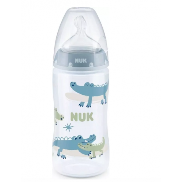 Nuk First Choice Plus Πλαστικό Μπιμπερό με Δείκτη Ελέγχου Θερμοκρασίας Θηλή Σιλικόνης 300ml crocodile 6-18m 741.088crocodile