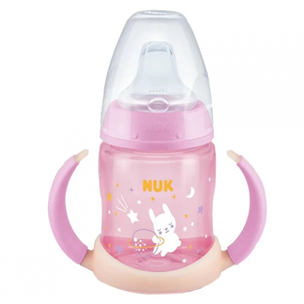 Nuk First Choice Μπιμπερό Εκπαίδευσης Night Ρύγχος Σιλικόνης 6-18m 150ml Ροζ Αστεράκια 743.998pink