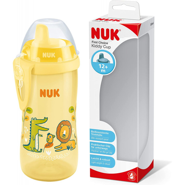 Nuk Kiddy Cup Παγουράκι Με Ρύγχος Σιλικόνης 12m+ 300ml Κίτρινο Λιονταράκι Κροκόδειλος 751.084 