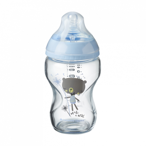 Tommee Tippee Γυάλινο Μπιμπερό Closer to nature μικρής ροής 250ml με σχέδιο για αγόρι Μπλε 0m+ 422707