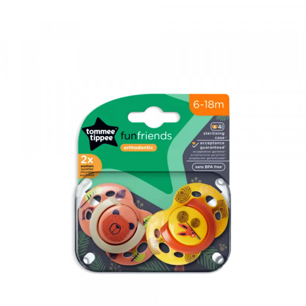 Tommee Tippee Πιπίλα σιλικόνης FunFriends 6-18 μηνών Peach Bear Yellow Bunny 43335896kitrino