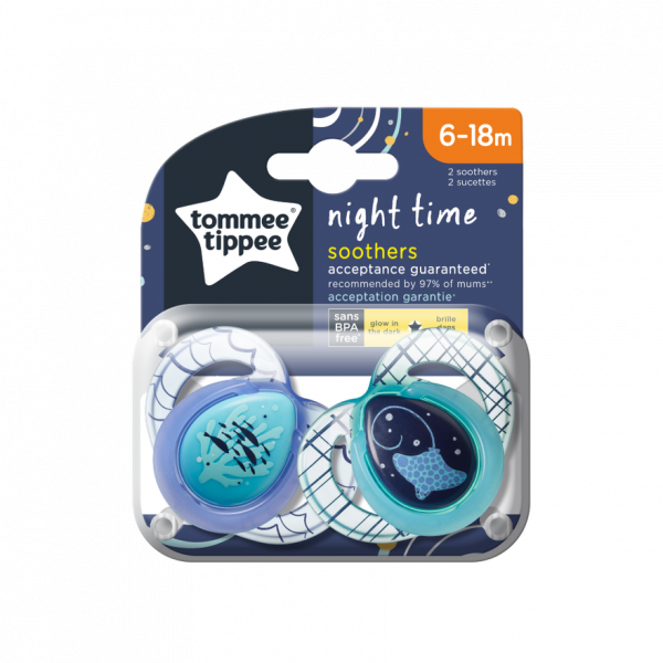 Tommee Tippee Πιπίλες σιλικόνης Night 6-18m (2τμχ) 43336202