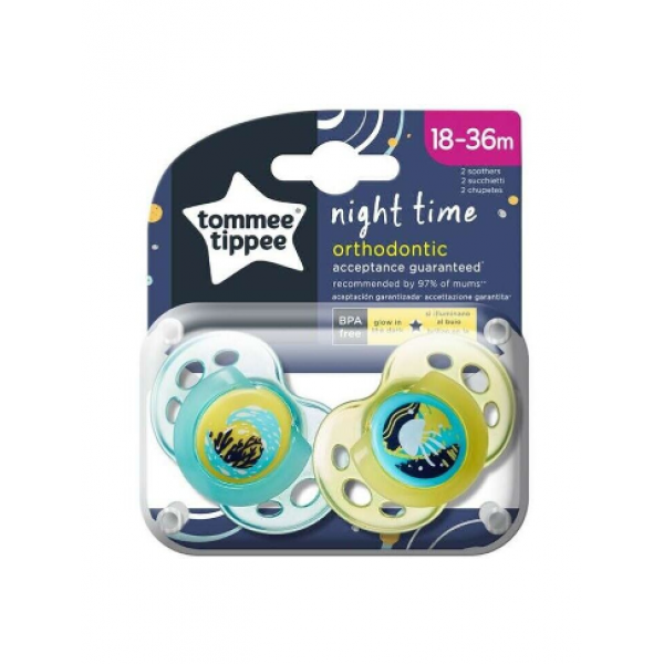 Tommee Tippee Πιπίλα σιλικόνης Night Time 18-36 μηνών 43340302