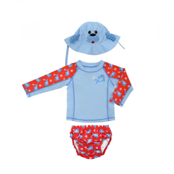 Zoocchini Σετ UV Μαγιώ Καπέλο Μπλούζα Sunny the Seal - 6-12m  ZOO16006-6-12M