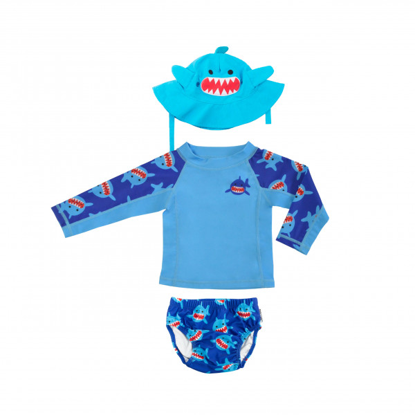 Zoocchini Σετ UV Μαγιώ Καπέλο Μπλούζα Sherman the Shark - 6-12m ZOO16001-6-12M