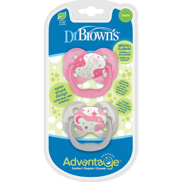 Dr Brown s Advantage Night πιπίλα Σιλικόνης Pink Star π 0-6m 2τμχ PA 12003